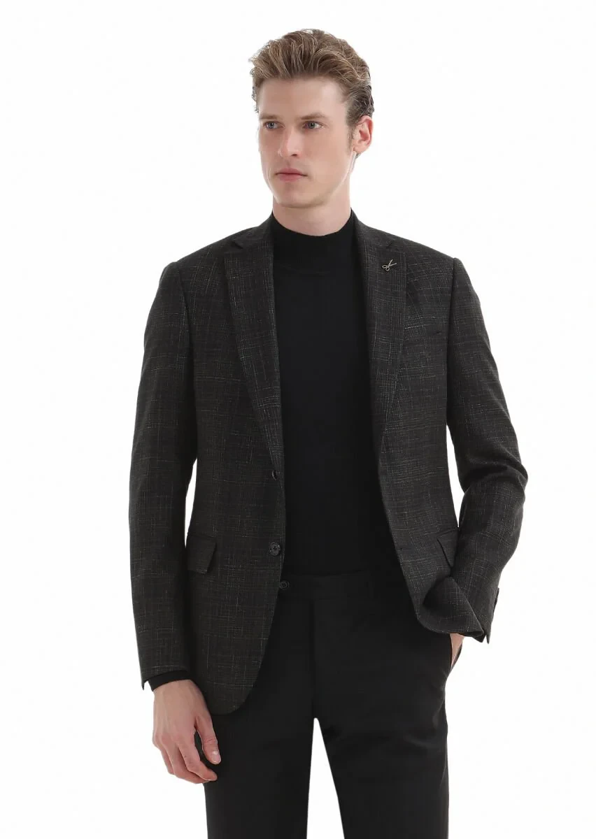 Hard Coal Checkered Regular Fit Silk Blended Jacket - 2