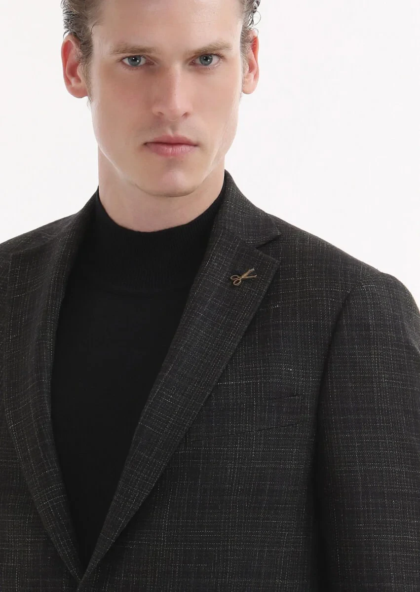 Hard Coal Checkered Regular Fit Silk Blended Jacket - 3