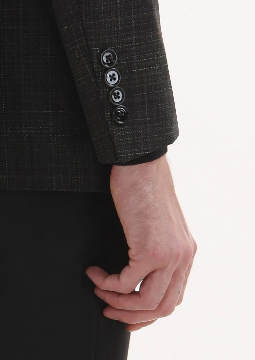 Hard Coal Checkered Regular Fit Silk Blended Jacket - 4