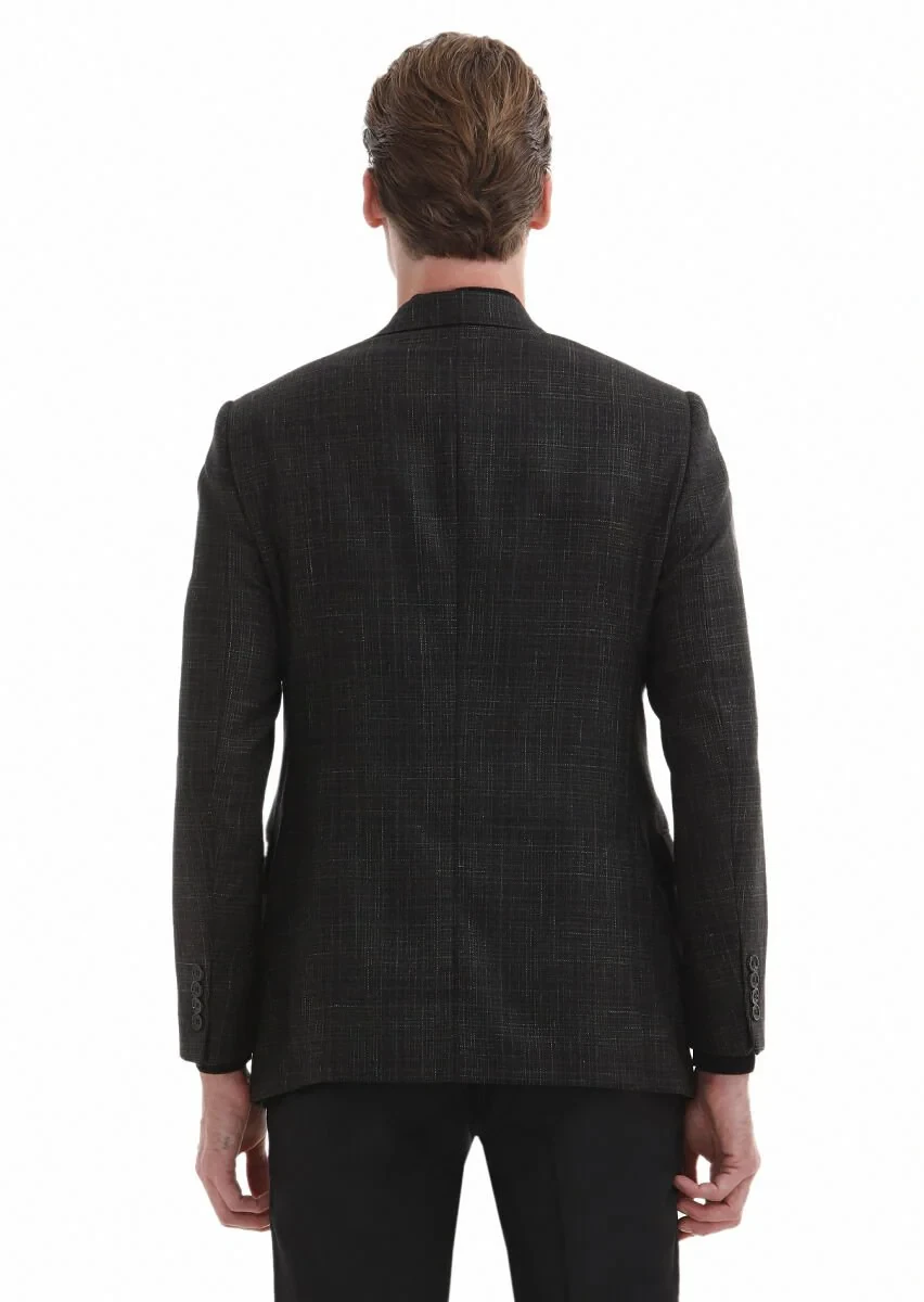 Hard Coal Checkered Regular Fit Silk Blended Jacket - 5