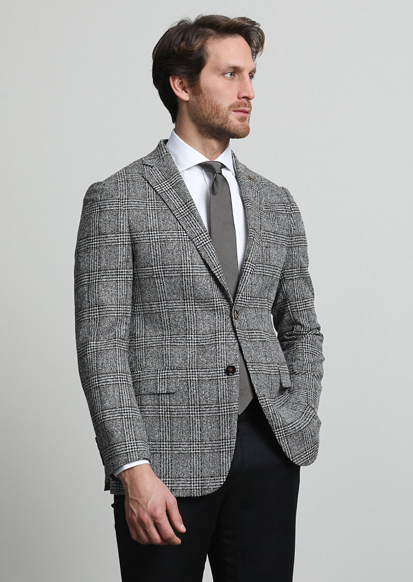 Hard Coal Checkered Regular Fit Wool Blended Jacket - 1