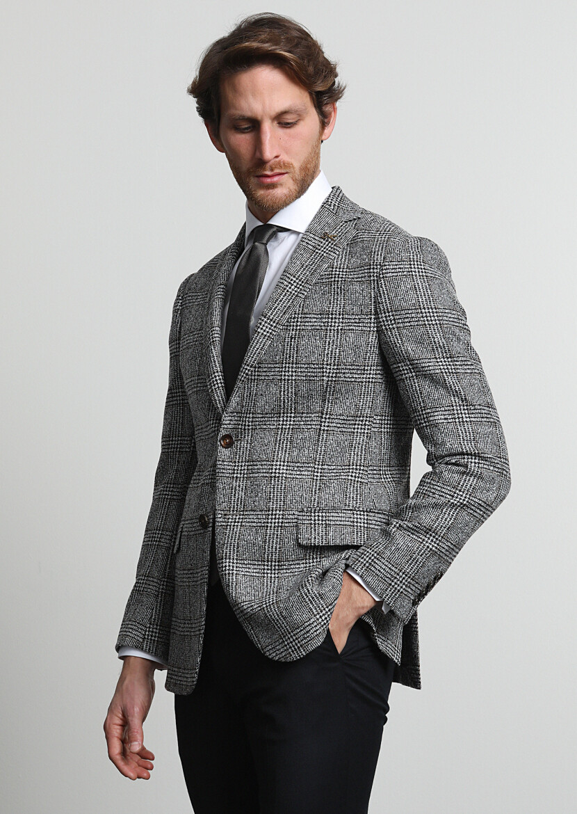 Hard Coal Checkered Regular Fit Wool Blended Jacket - 2