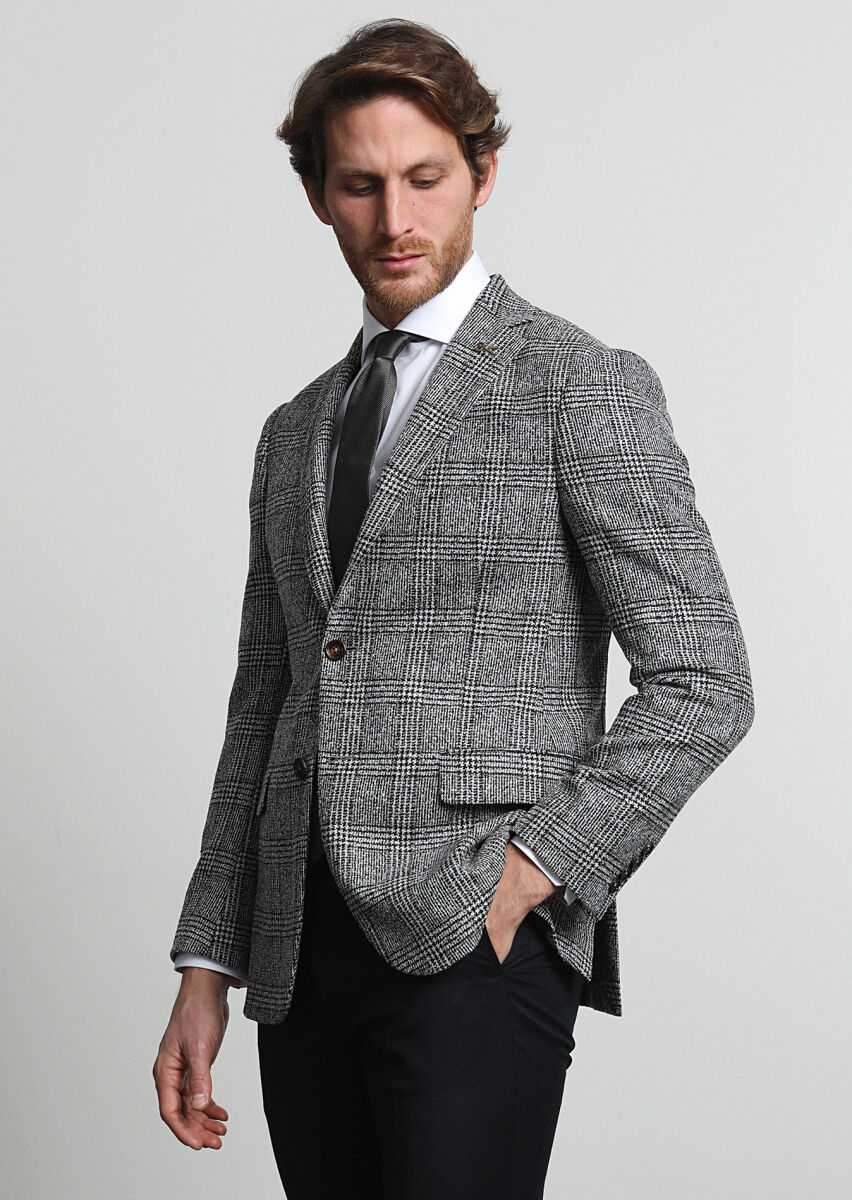 Hard Coal Checkered Regular Fit Wool Blended Jacket - 2