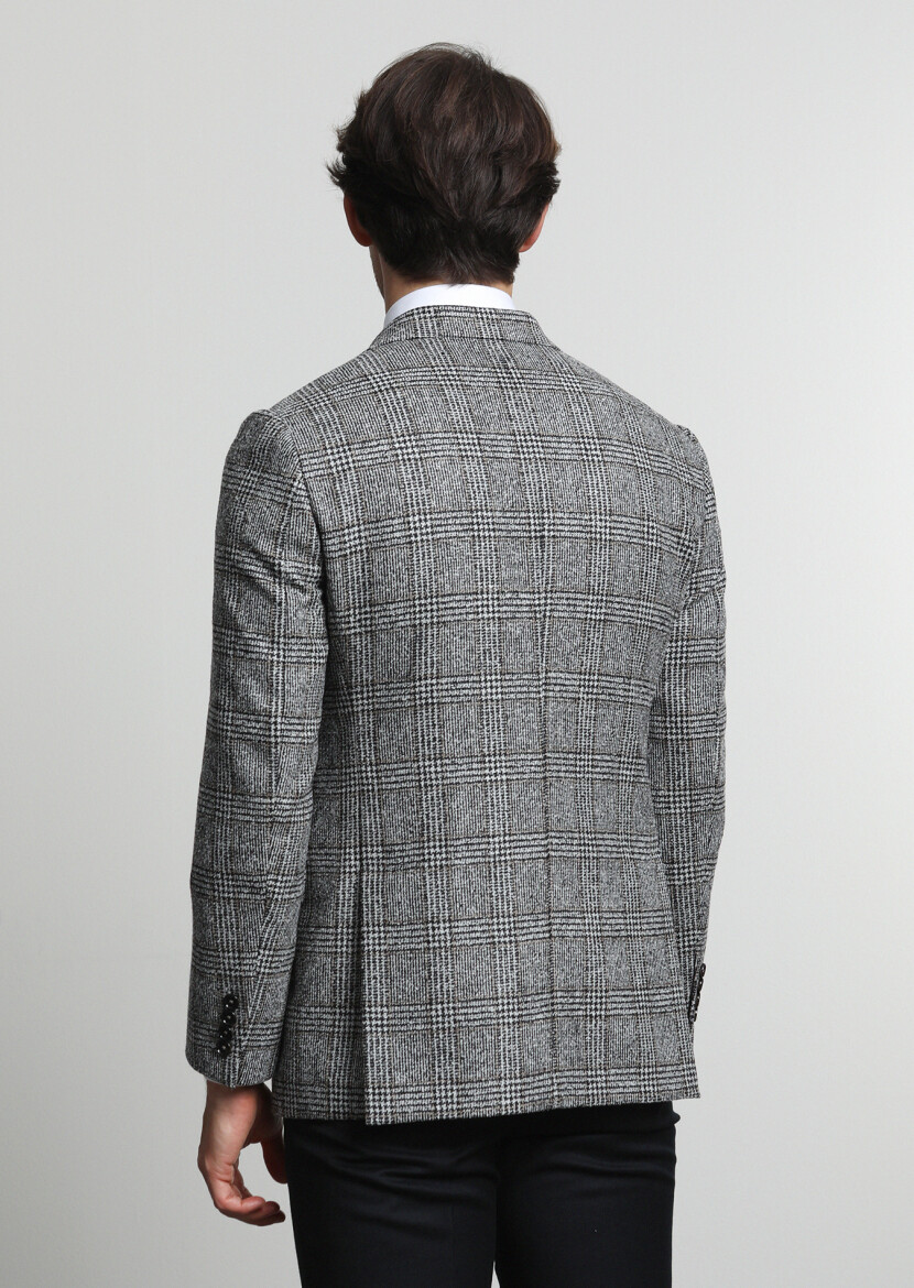 Hard Coal Checkered Regular Fit Wool Blended Jacket - 3