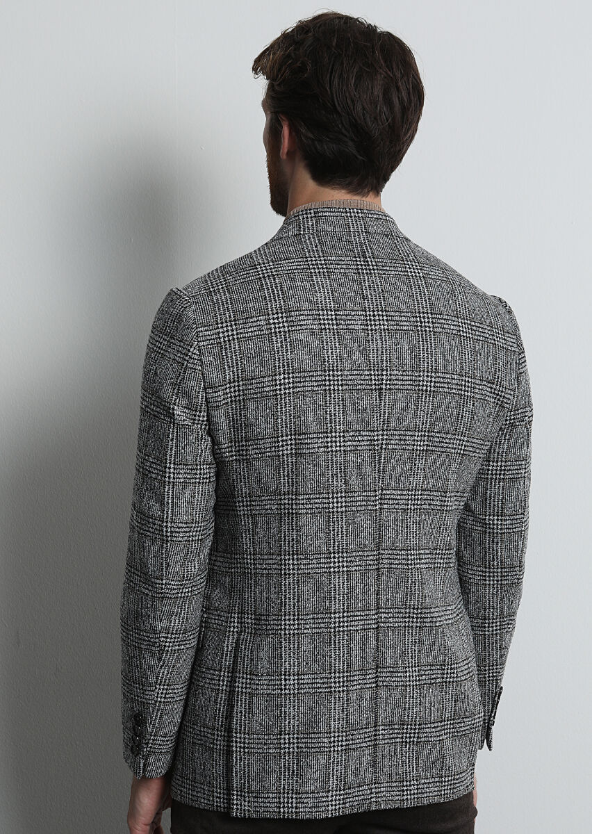 Hard Coal Checkered Regular Fit Wool Blended Jacket - 4