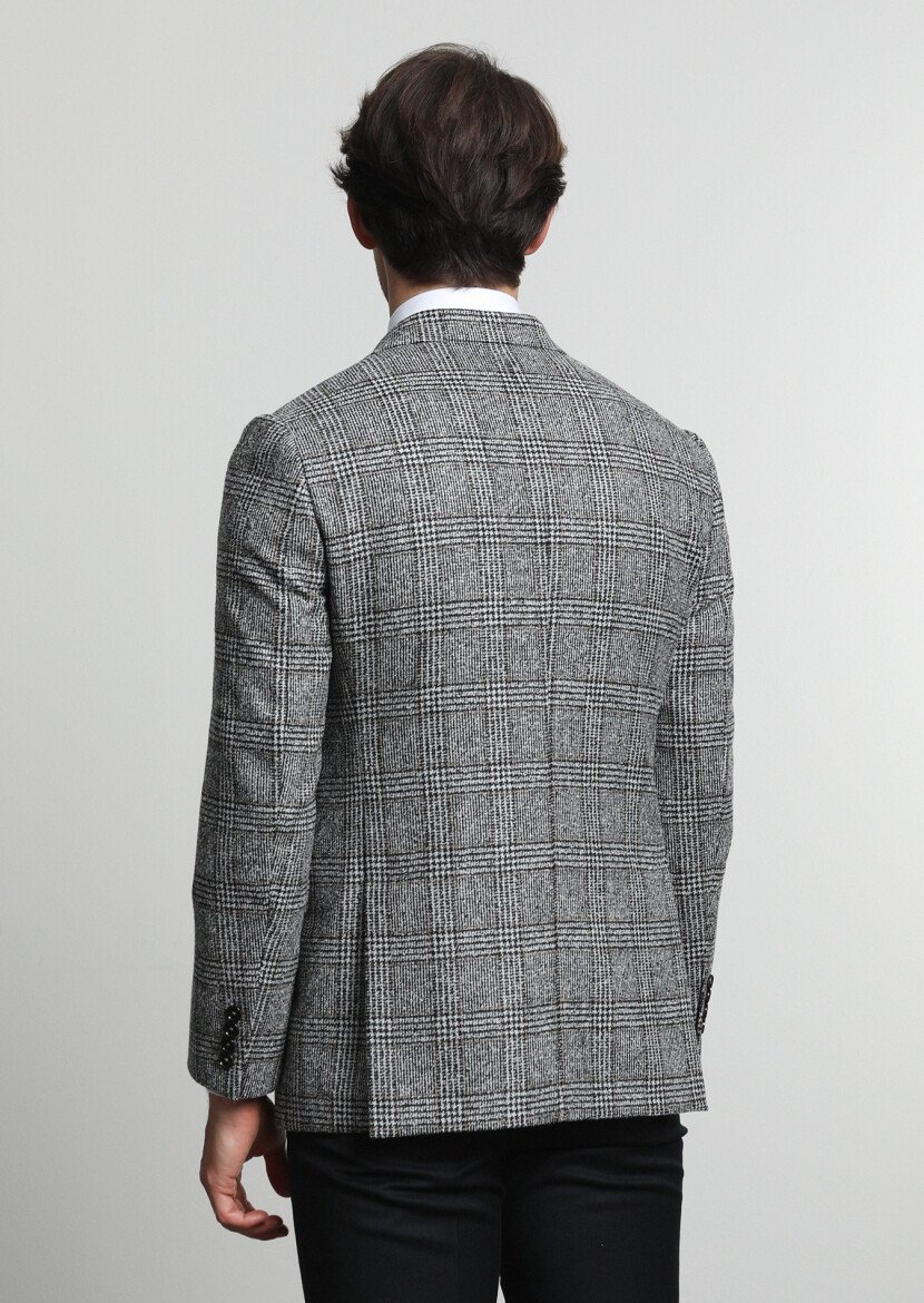Hard Coal Checkered Regular Fit Wool Blended Jacket - 4