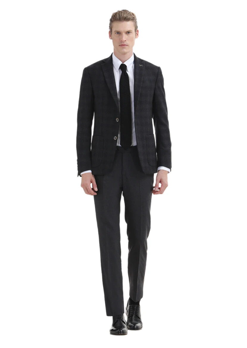 Hard Coal Checkered Zeroweight Slim Fit 100% Wool Jacket - 1