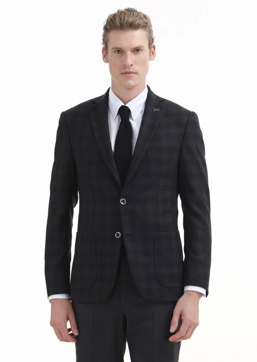 Hard Coal Checkered Zeroweight Slim Fit 100% Wool Jacket - 2