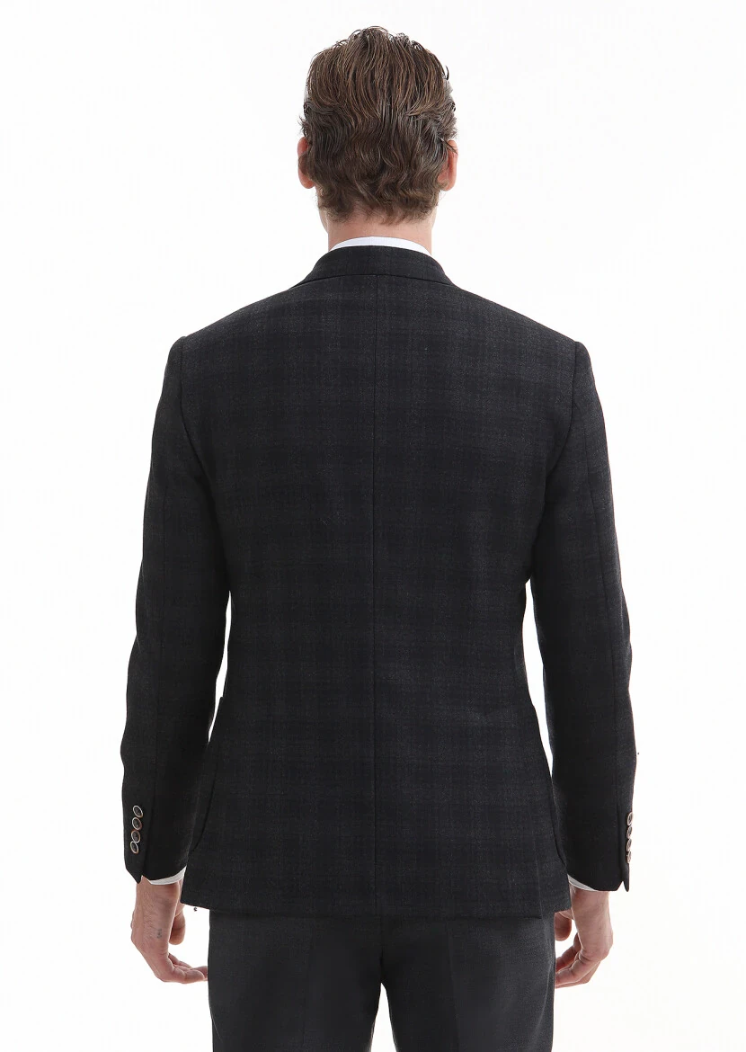 Hard Coal Checkered Zeroweight Slim Fit 100% Wool Jacket - 5