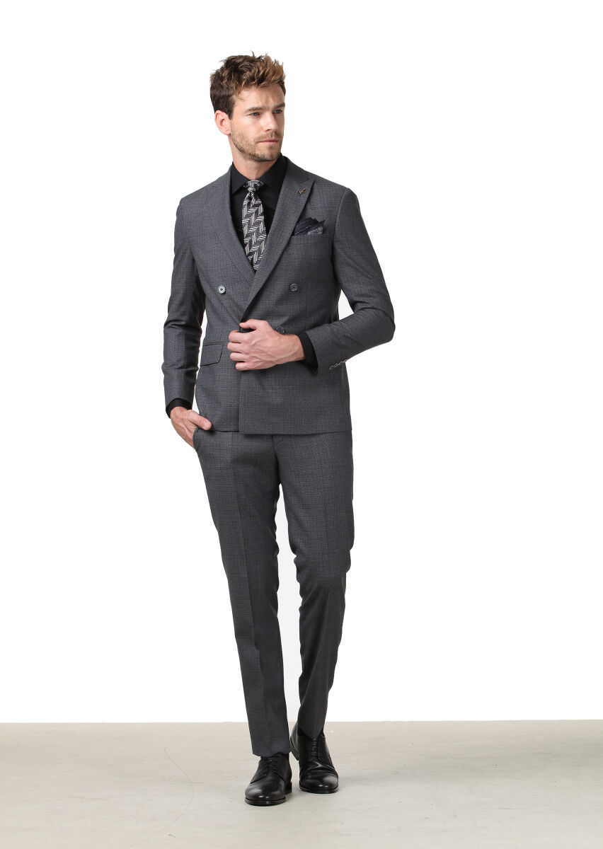 Hard Coal Checkered Zeroweight Slim Fit 100% Wool Suit - 2