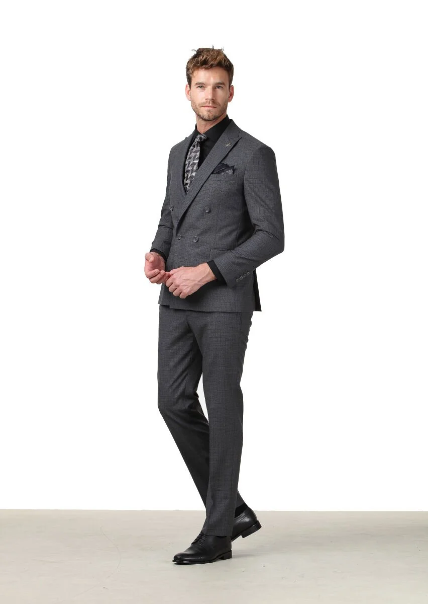 Hard Coal Checkered Zeroweight Slim Fit 100% Wool Suit - 3