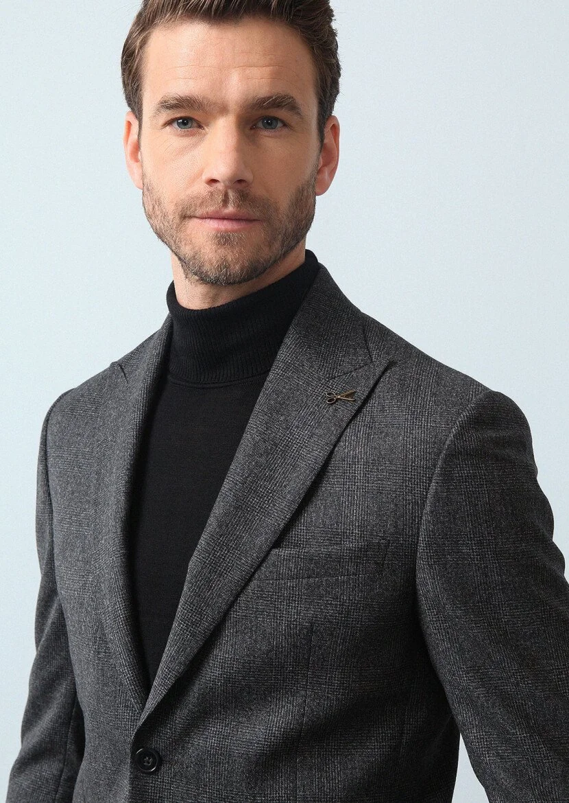 Hard Coal Checkered Zeroweight Slim Fit 100% Wool Suit - 3