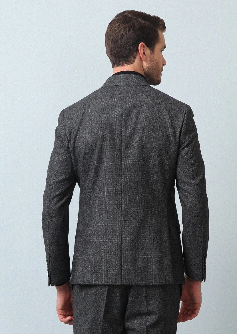 Hard Coal Checkered Zeroweight Slim Fit 100% Wool Suit - 5