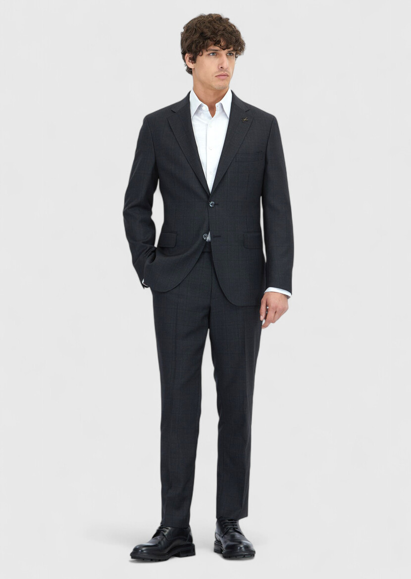Hard Coal Checkered Zeroweight Slim Fit 100% Wool Suit - RAMSEY