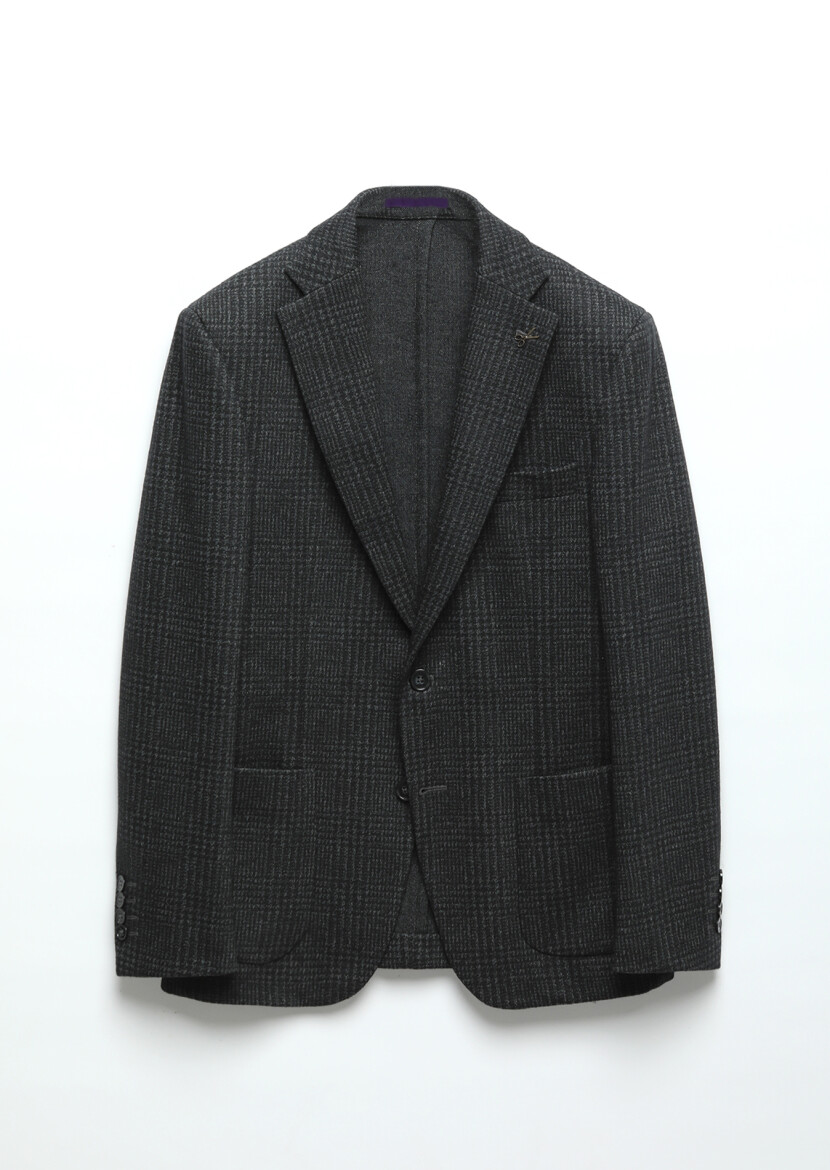 Hard Coal Checkered Zeroweight Slim Fit Wool Blended Jacket - 8