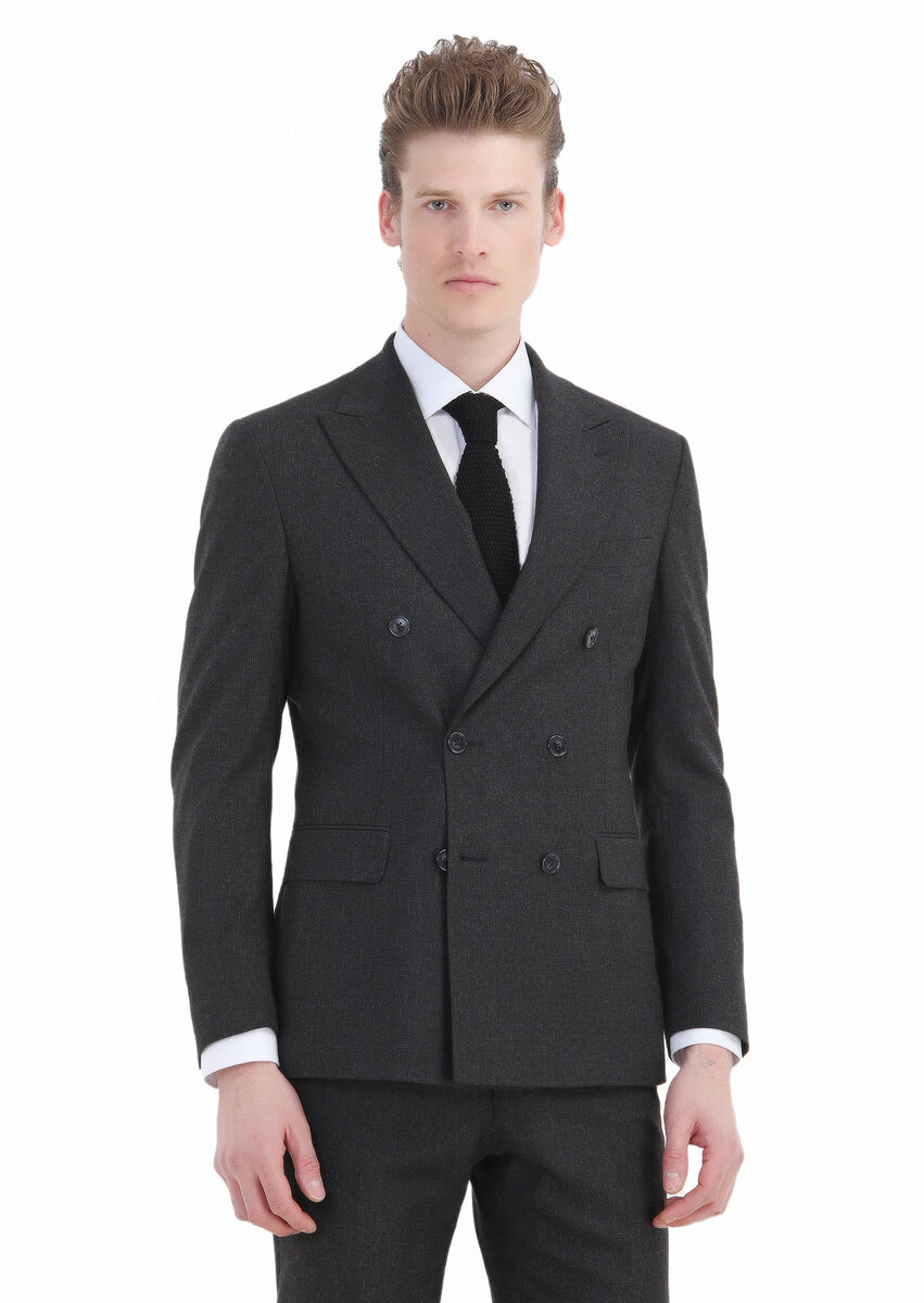 Hard Coal Checkered Zeroweight Slim Fit Wool Blended Suit - 2