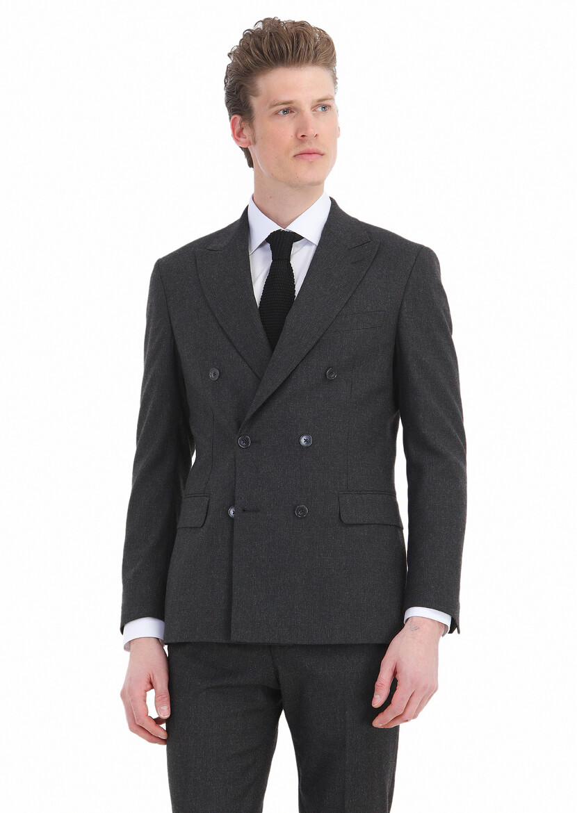 Hard Coal Checkered Zeroweight Slim Fit Wool Blended Suit - 3