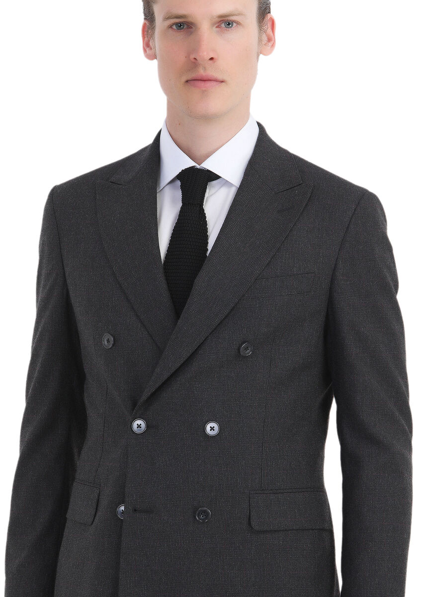 Hard Coal Checkered Zeroweight Slim Fit Wool Blended Suit - 4