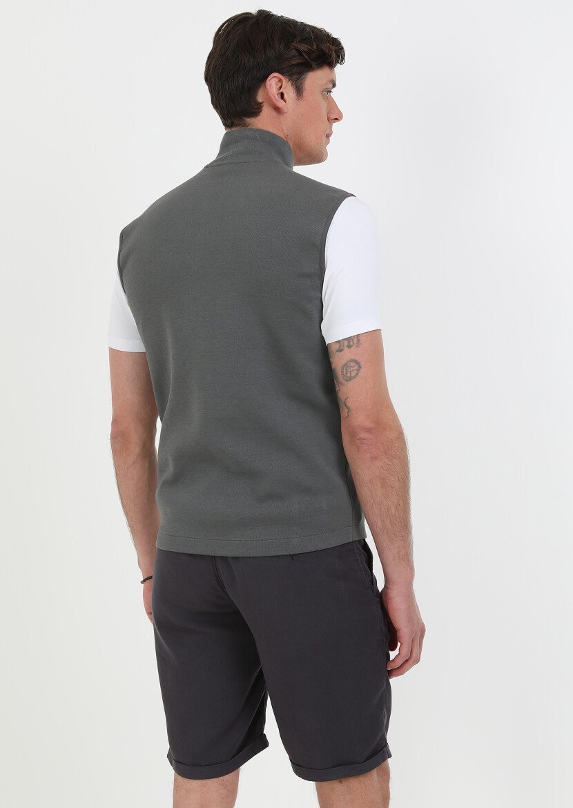 Hard Coal Cotton Blended Knitting Puffer Vest - 7