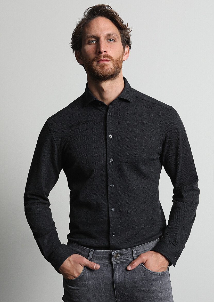 Hard Coal Fitted Fit Long Knitting Casual 100% Cotton Shirt 
