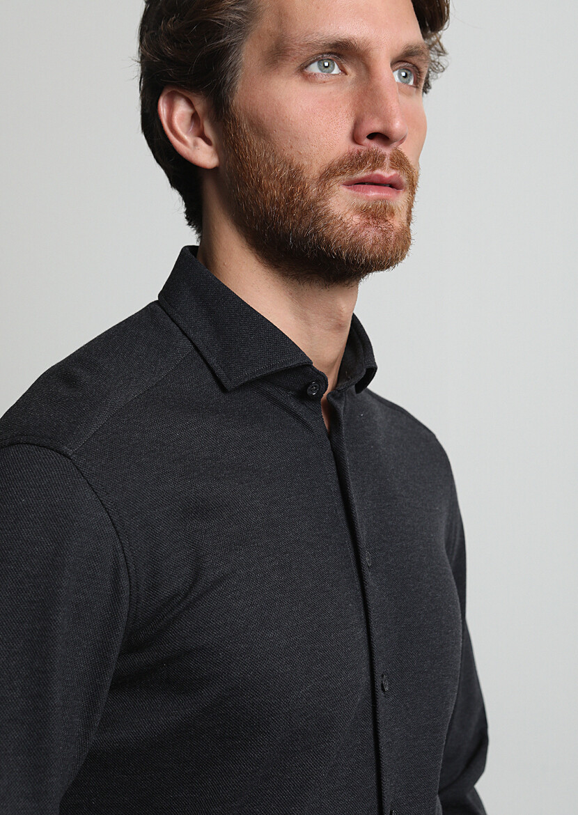 Hard Coal Fitted Fit Long Knitting Casual 100% Cotton Shirt - 3