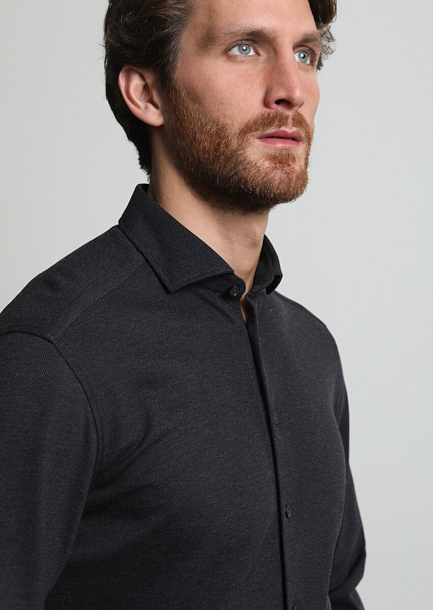 Hard Coal Fitted Fit Long Knitting Casual 100% Cotton Shirt - 3