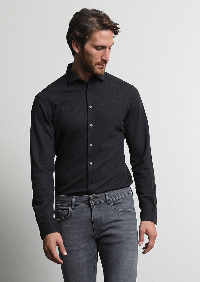Hard Coal Fitted Fit Long Knitting Casual 100% Cotton Shirt - 4