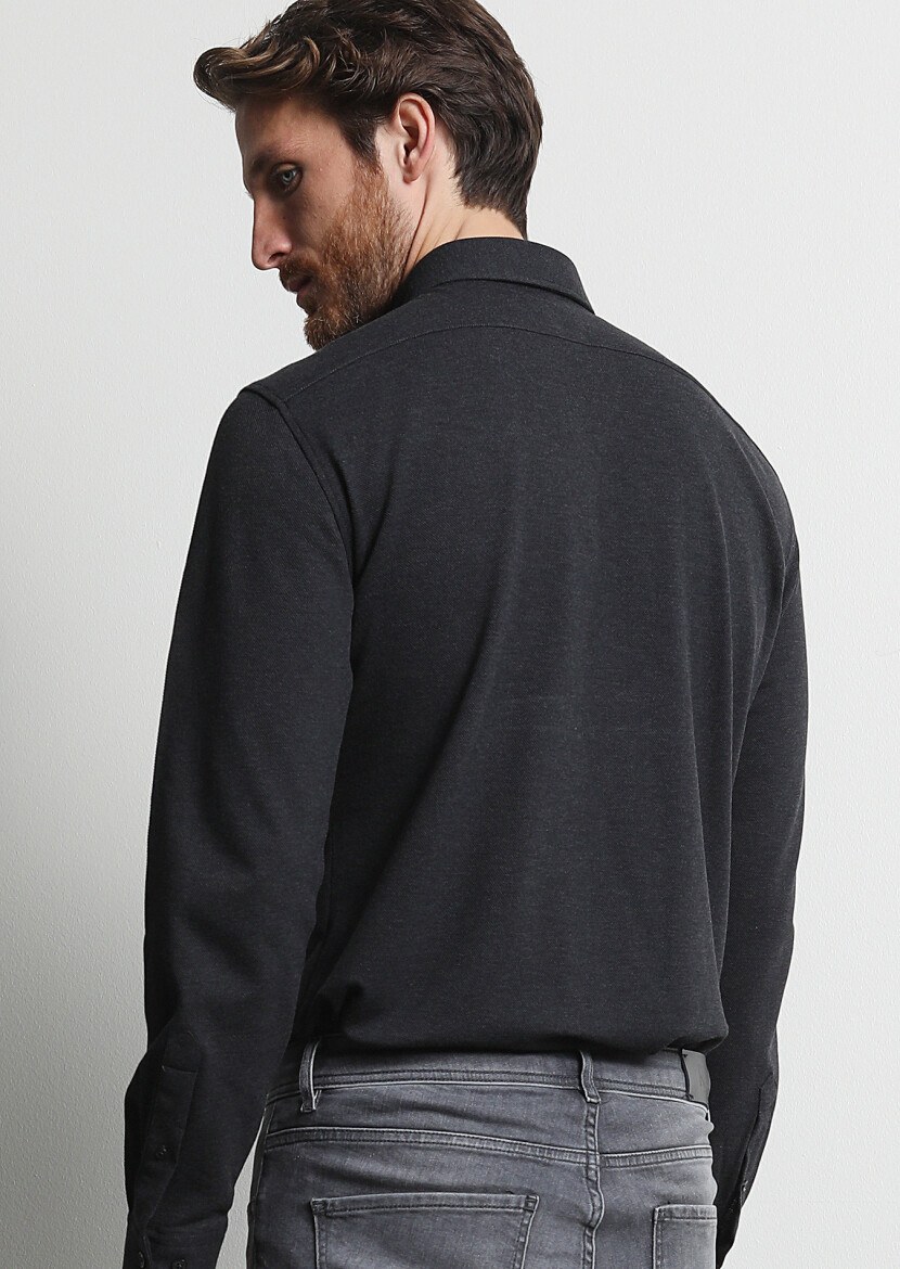 Hard Coal Fitted Fit Long Knitting Casual 100% Cotton Shirt - 5