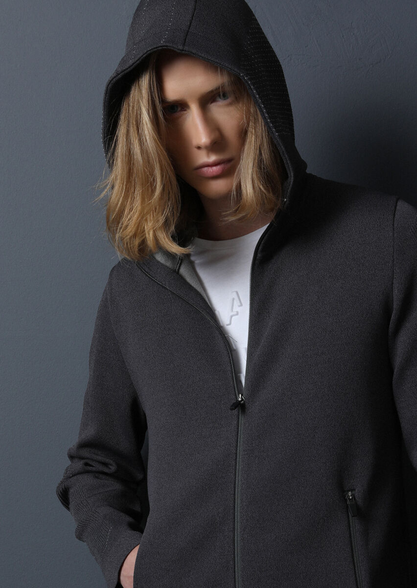 Hard Coal Jacquard Wool Blended Cardigan - 1