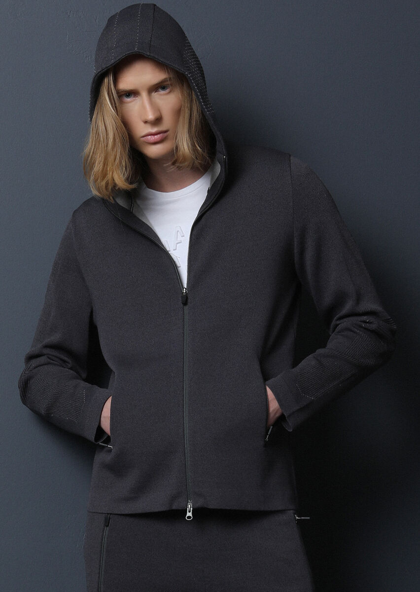 Hard Coal Jacquard Wool Blended Cardigan - 3