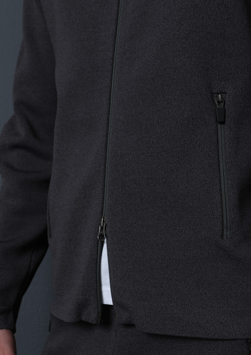 Hard Coal Jacquard Wool Blended Cardigan - 4