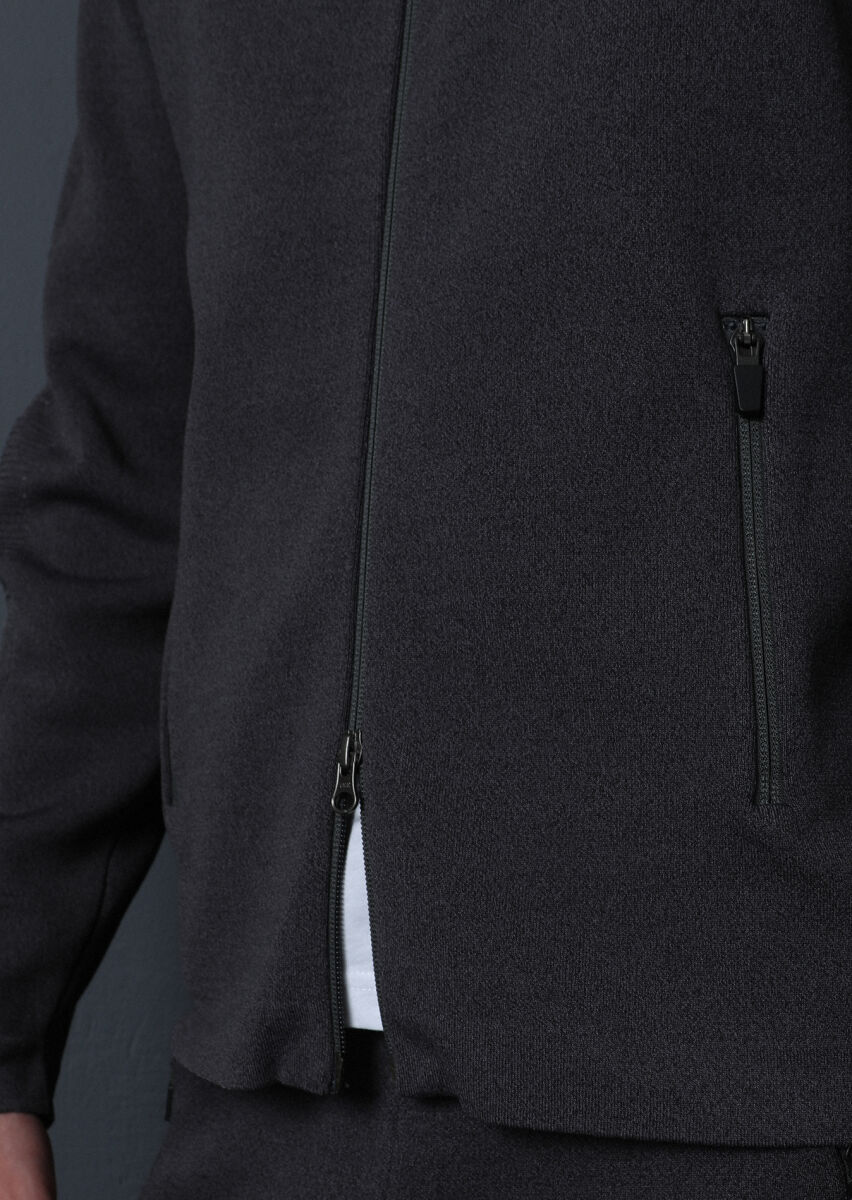 Hard Coal Jacquard Wool Blended Cardigan - 4