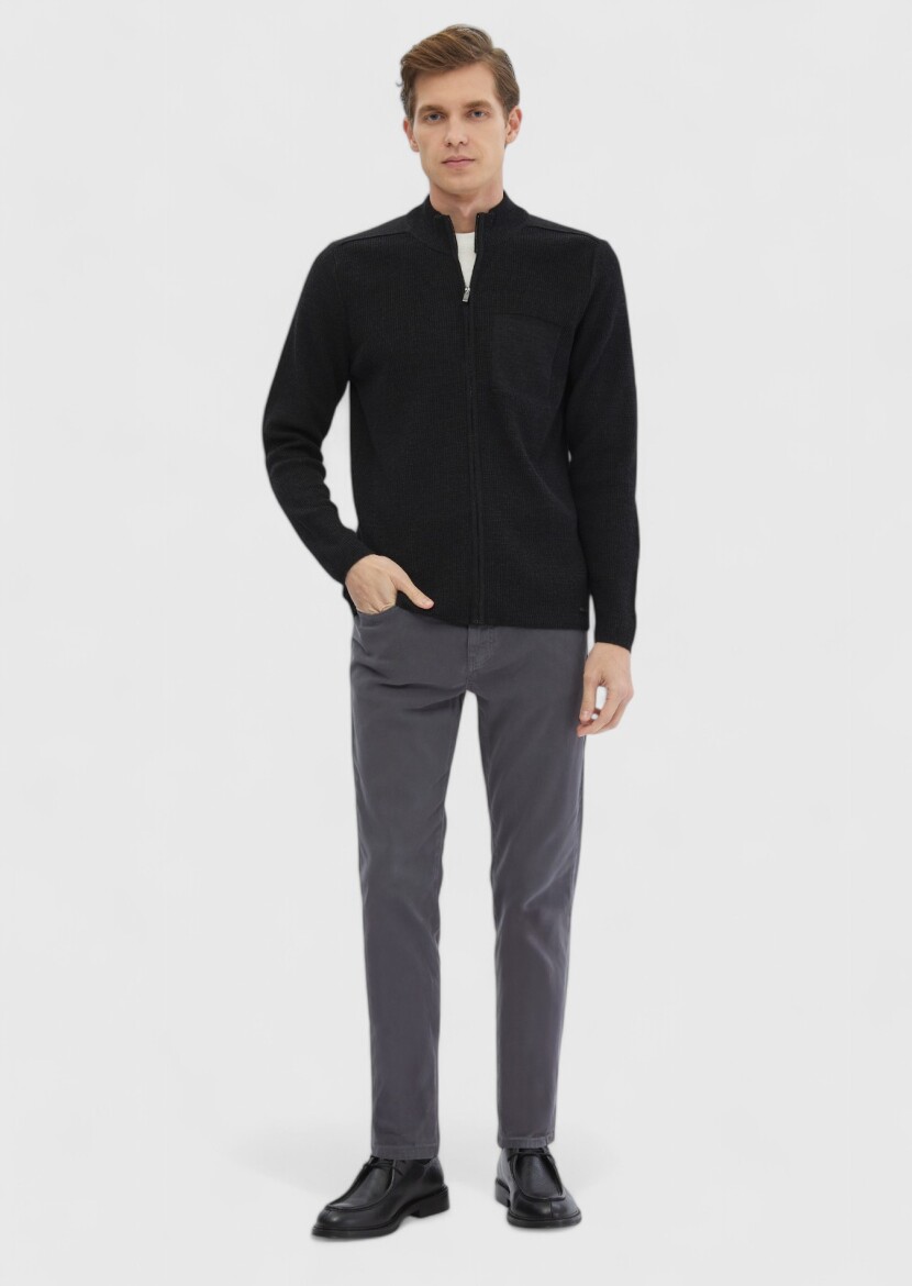 Hard Coal Mandarin Collar Brass Knit Wool Blended Cardigan 