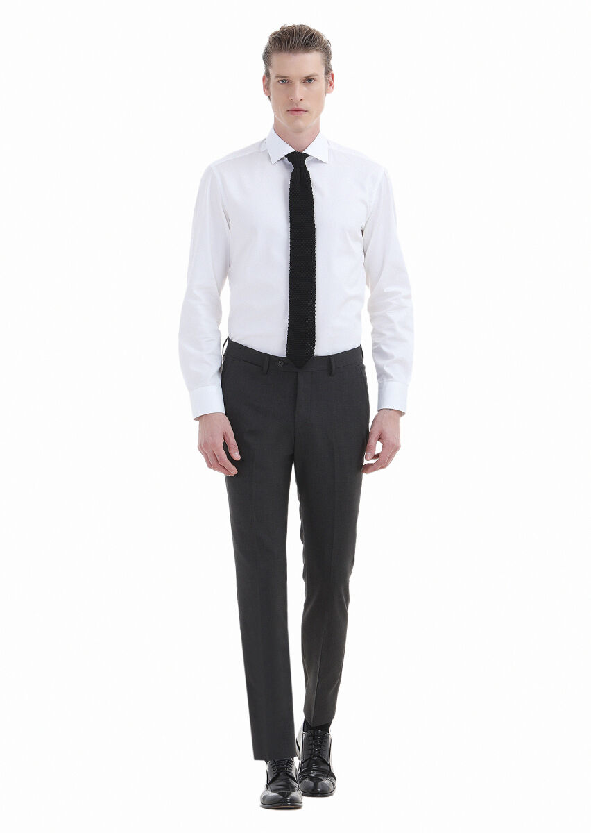 Hard Coal Material Modern Fit Classical Wool Blended Trousers - 1