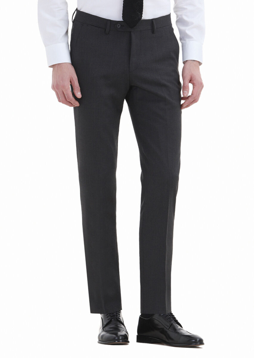 Hard Coal Material Modern Fit Classical Wool Blended Trousers - 2