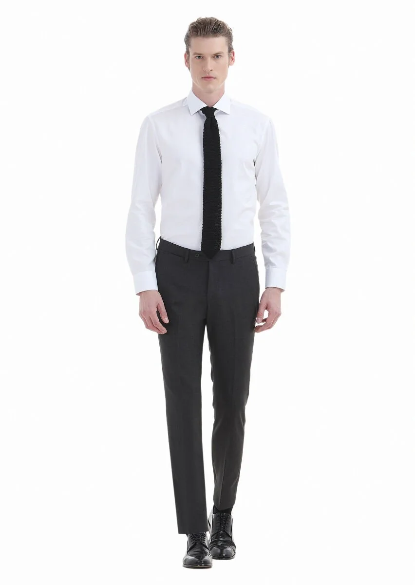 Hard Coal Material Modern Fit Classical Wool Blended Trousers - 1