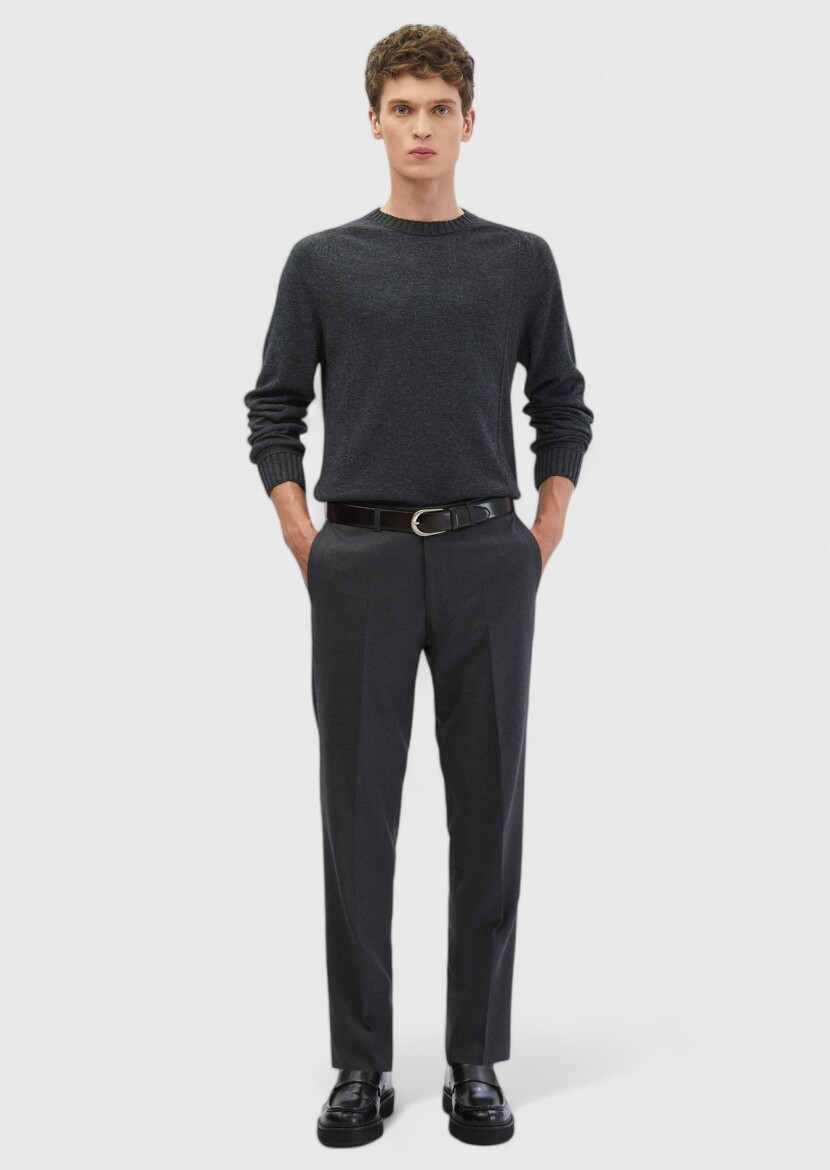 Hard Coal Material Regular Fit Classical 100% Wool Trousers 