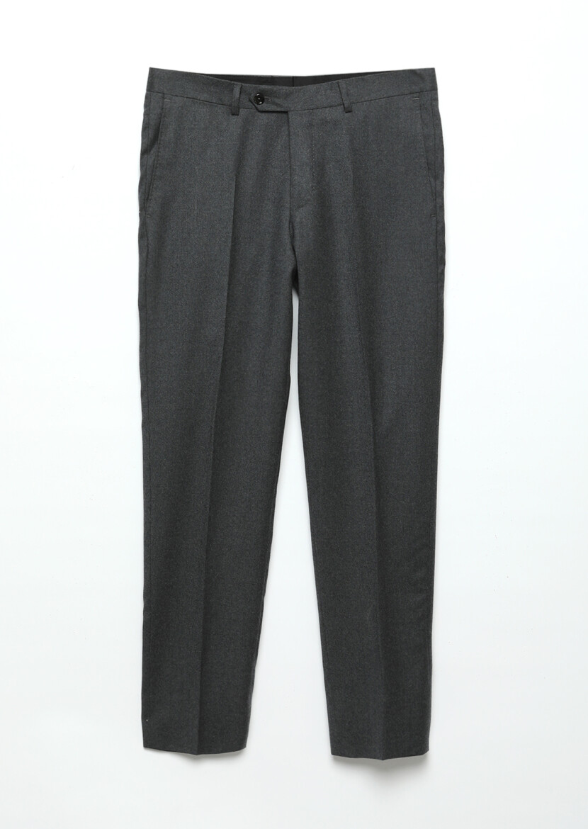 Hard Coal Material Regular Fit Classical 100% Wool Trousers - 6