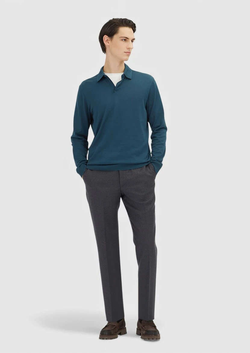 Hard Coal Material Regular Fit Classical 100% Wool Trousers - RAMSEY