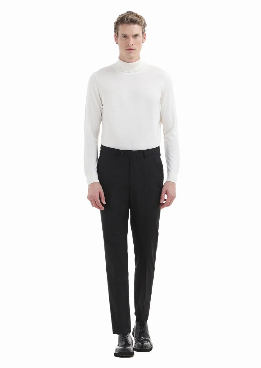 Hard Coal Material Regular Fit Classical Wool Blended Trousers - 1