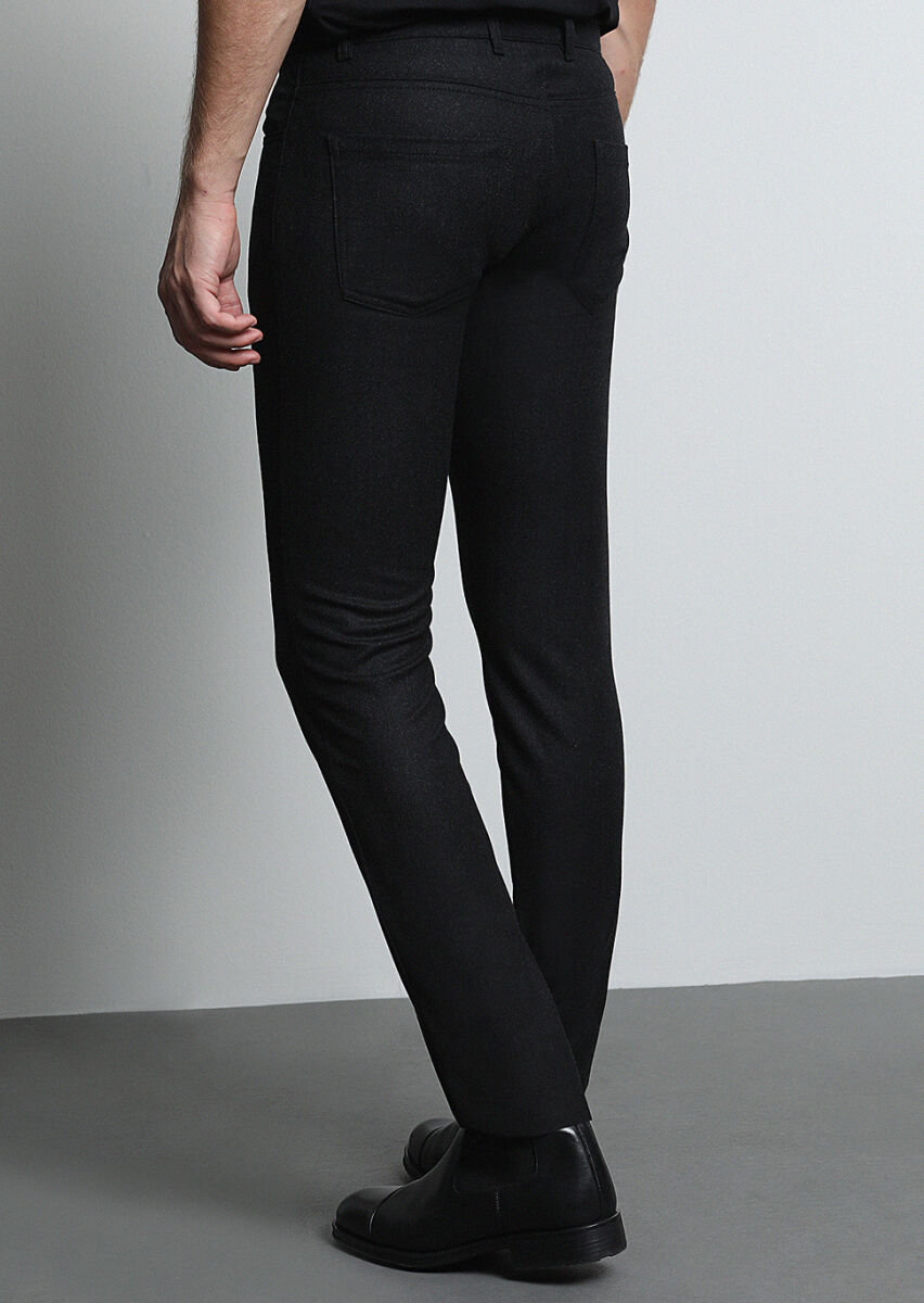 Hard Coal Material Slim Fit Casual Wool Blended Trousers - 5