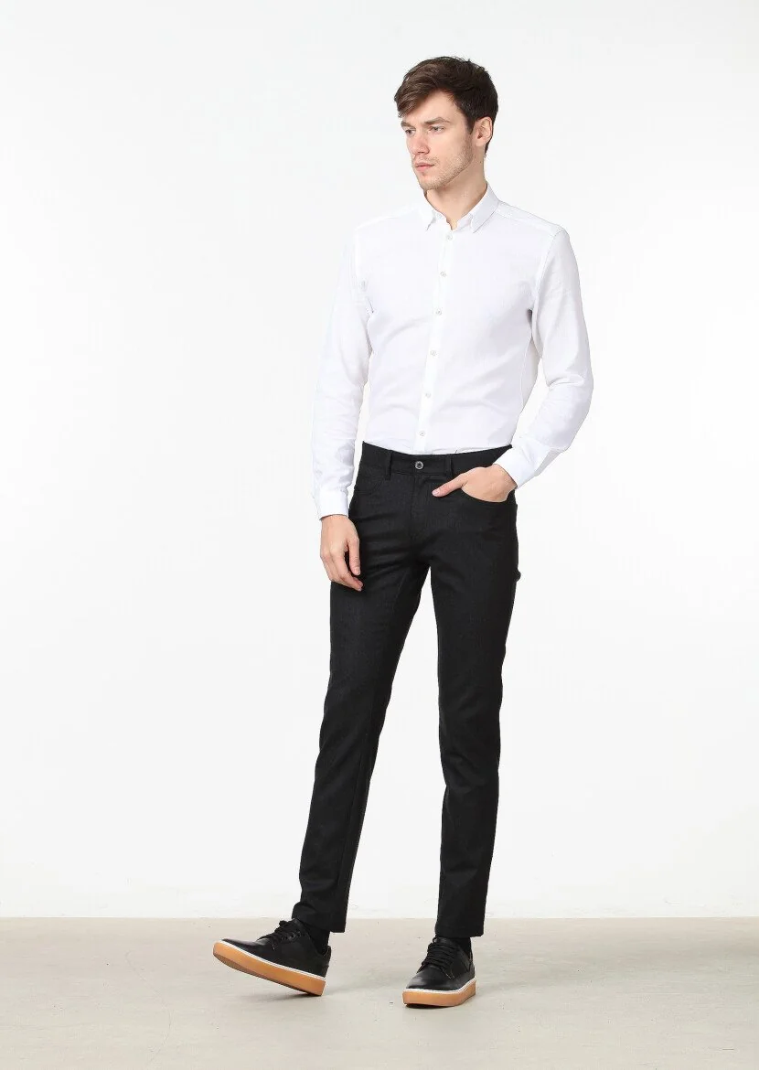 Hard Coal Material Slim Fit Casual Wool Blended Trousers - 2