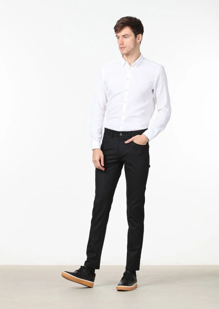 Hard Coal Material Slim Fit Casual Wool Blended Trousers - 2