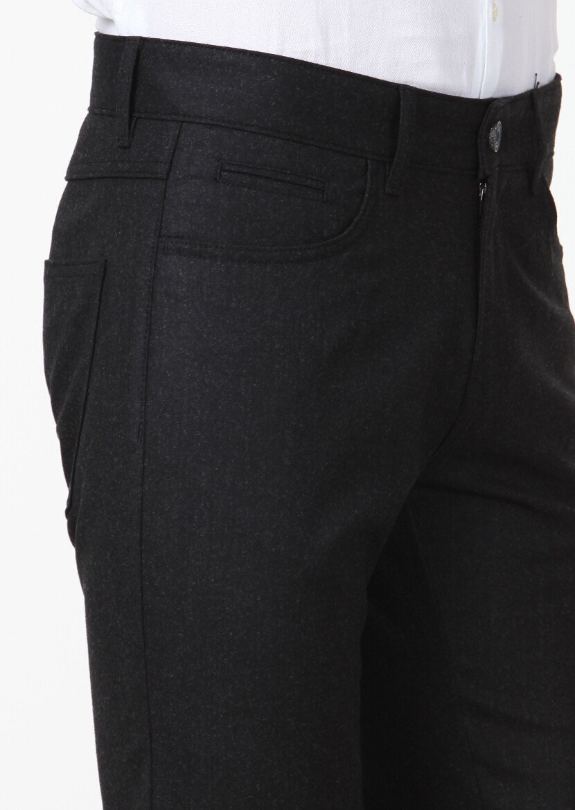 Hard Coal Material Slim Fit Casual Wool Blended Trousers - 3