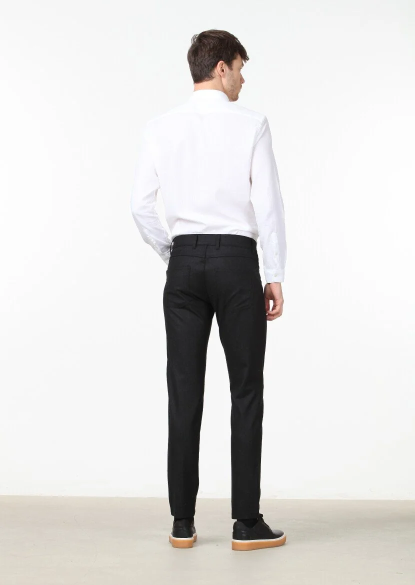 Hard Coal Material Slim Fit Casual Wool Blended Trousers - 4