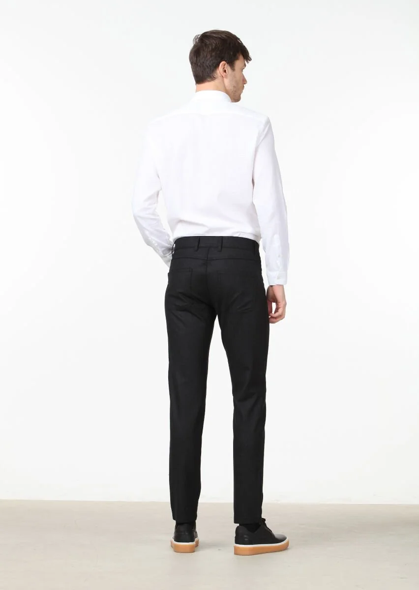 Hard Coal Material Slim Fit Casual Wool Blended Trousers - 4