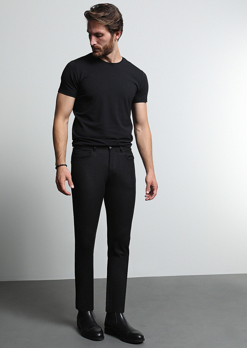 Hard Coal Material Slim Fit Casual Wool Blended Trousers 