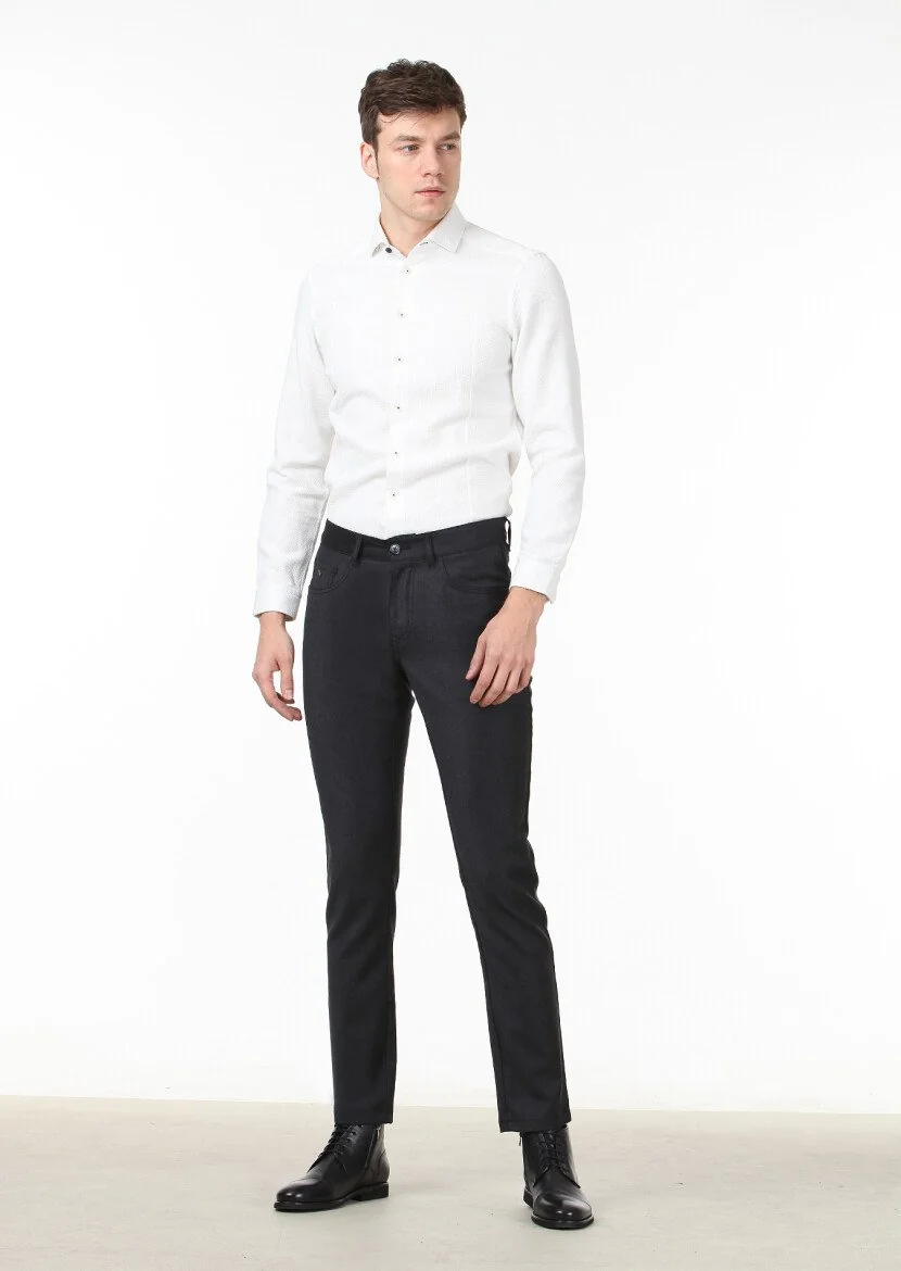 Hard Coal Material Slim Fit Casual Wool Blended Trousers - 1