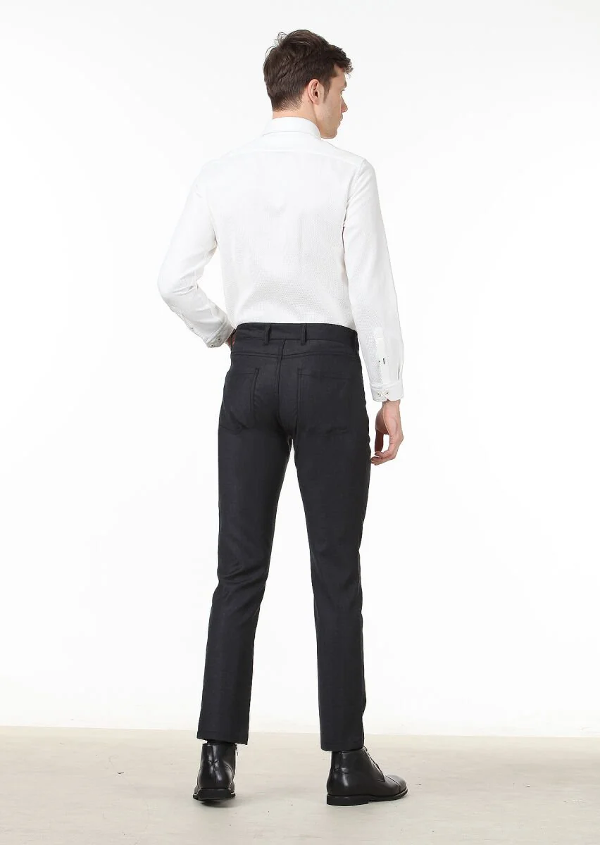 Hard Coal Material Slim Fit Casual Wool Blended Trousers - 4