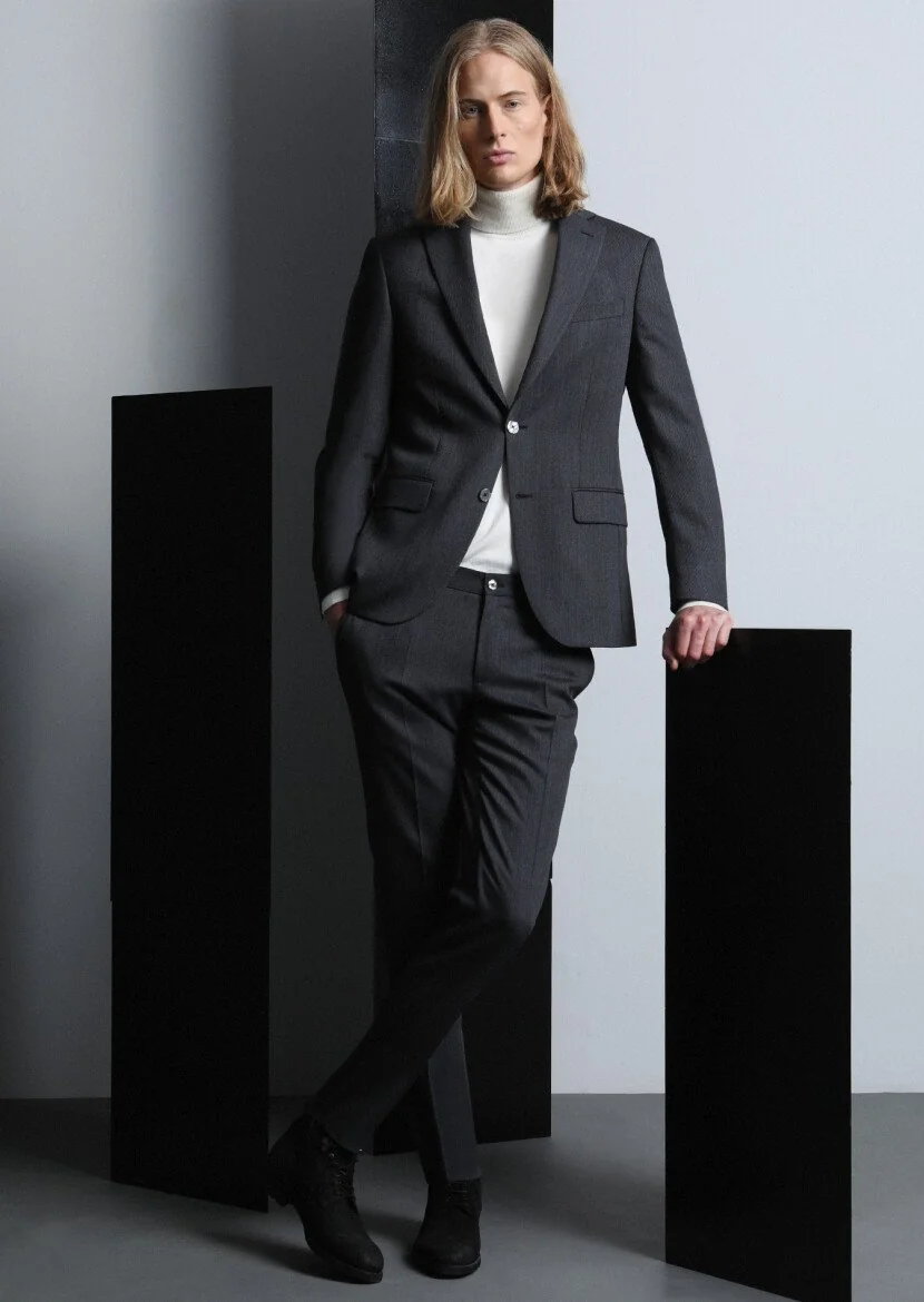 Hard Coal Micro Modern Fit Wool Blended Suit - 2